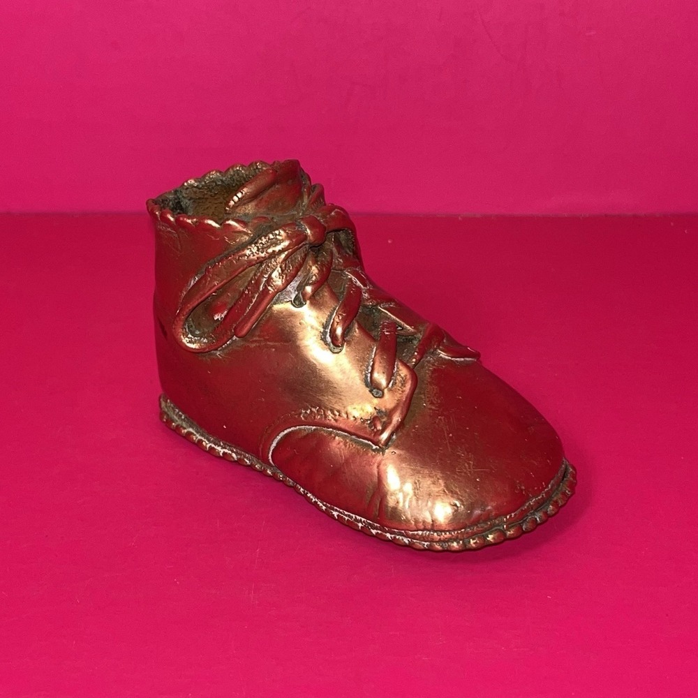 Vintage antique bronzed dipped baby shoe boot boy girl child paperweight planter